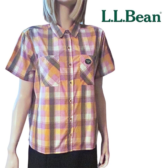 L. L. Bean Madras Plaid Shirt Blouse Everyday SunSmart UPF 50+ Branded Pocket - Picture 1 of 13